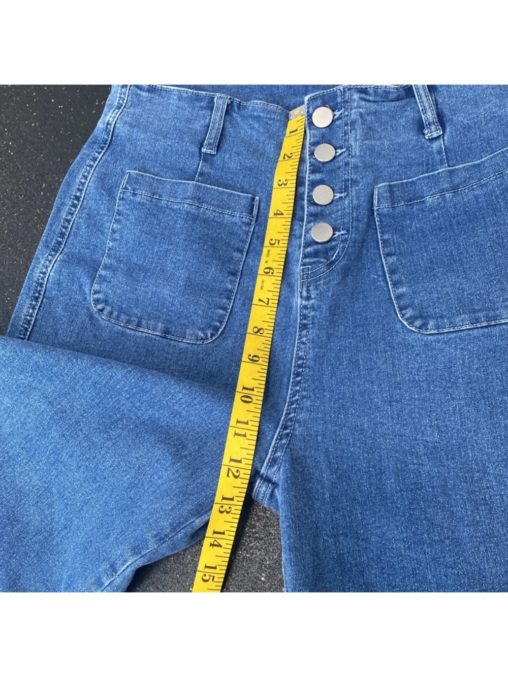 High-Waist Wide Leg Women’s Jeans Denim Retro Button design - Picture 7 of 14